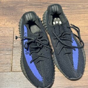 Yeezy Black with Blue Stripe Athletic Shoes